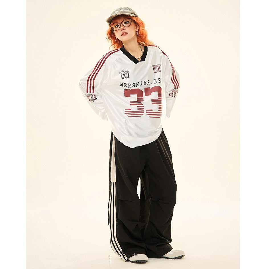 V-neck Sports Style Jersey Long-sleeved T-shirt MW9285