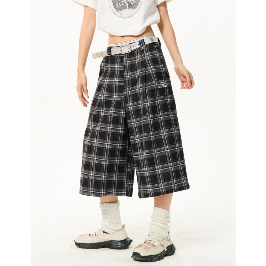 Retro Contrast Plaid Casual Cropped Pants YS7001