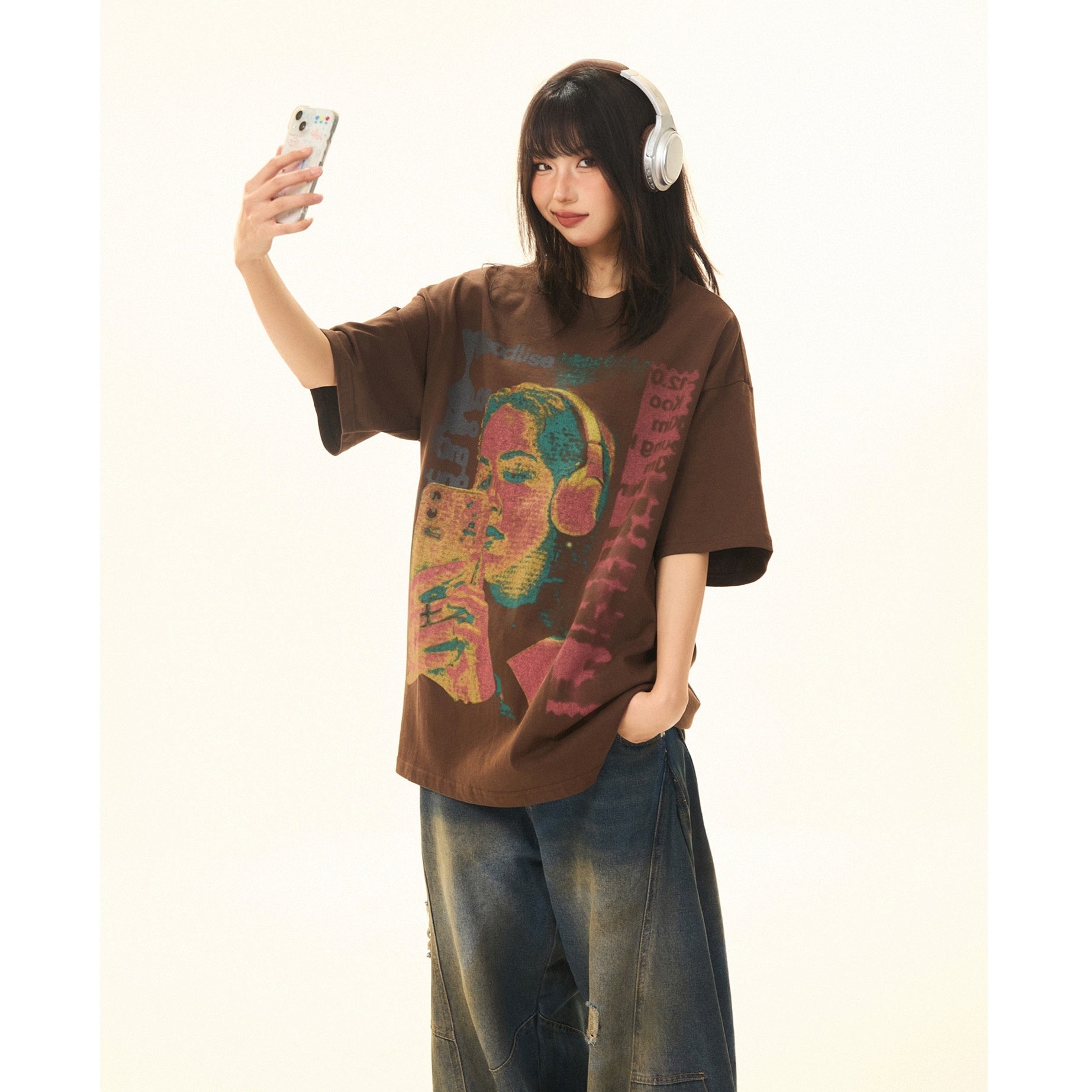 Vintage Character Print Loose T-Shirt MW9284