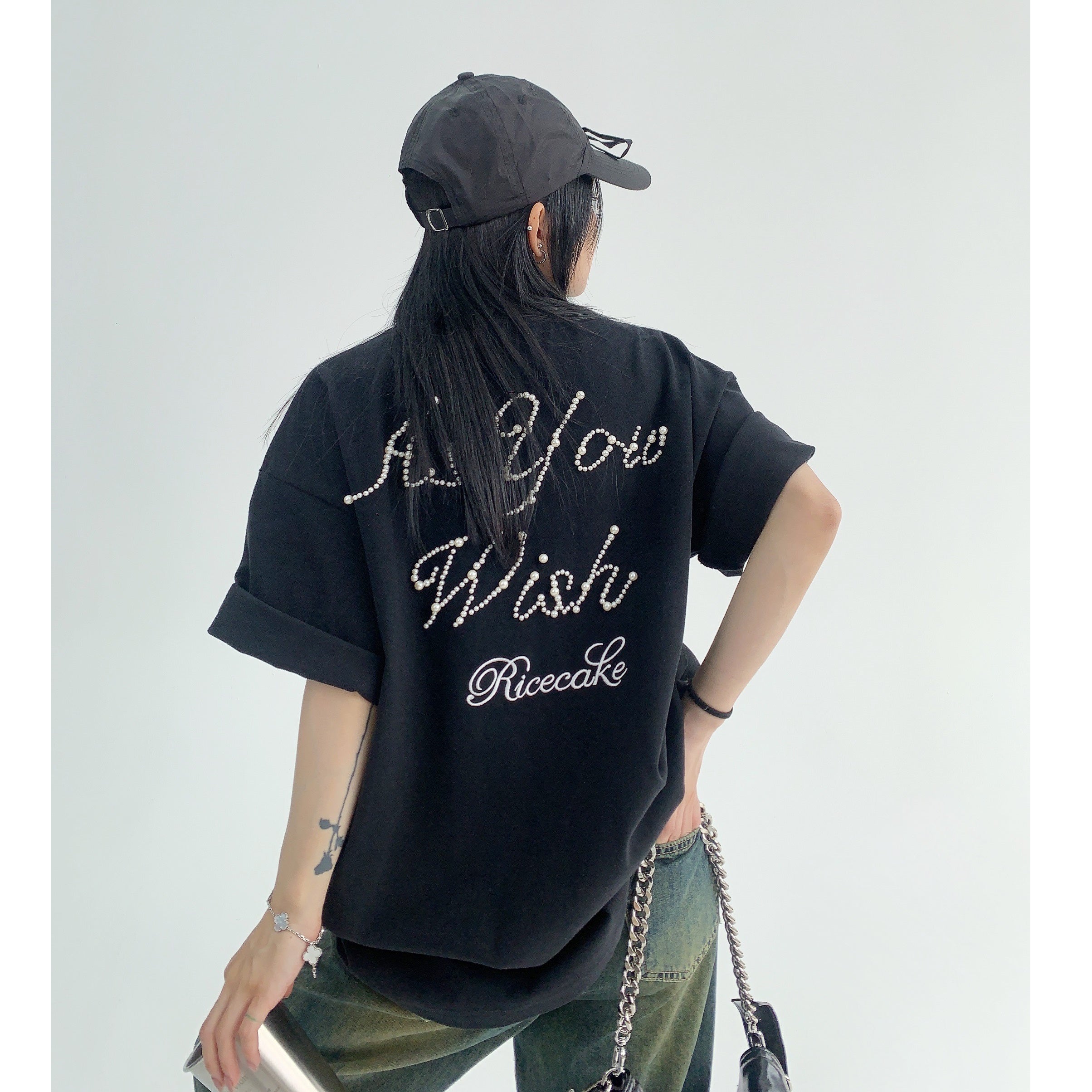 Pearl Embroidery Loose T-shirt MW9073