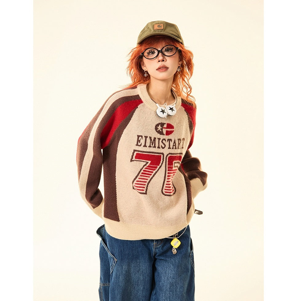 Sporty Letter Crew Neck Sweater MW9426