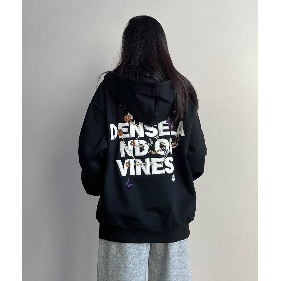 Leather Letter Embroidery Hooded Sweat Parka MW9740