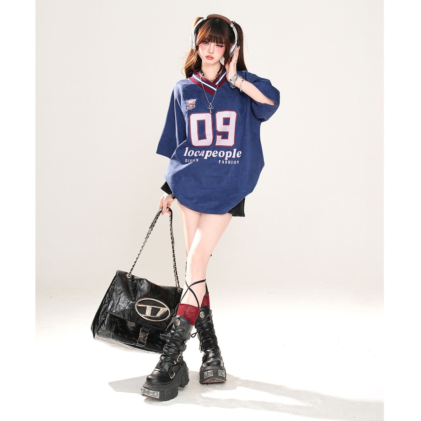 Sports Style V-Neck Number T-Shirt KK2054