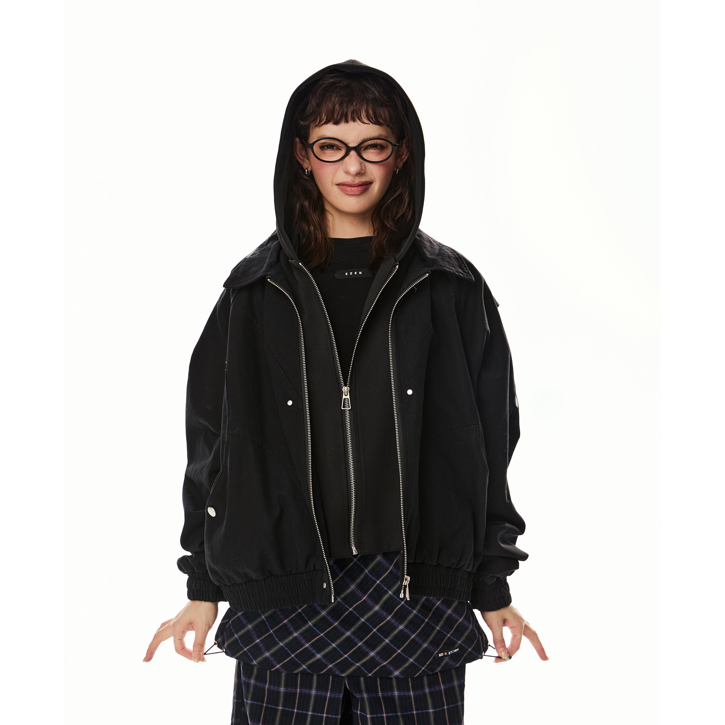 Fake Layered Hooded Zip Jacket EZ229