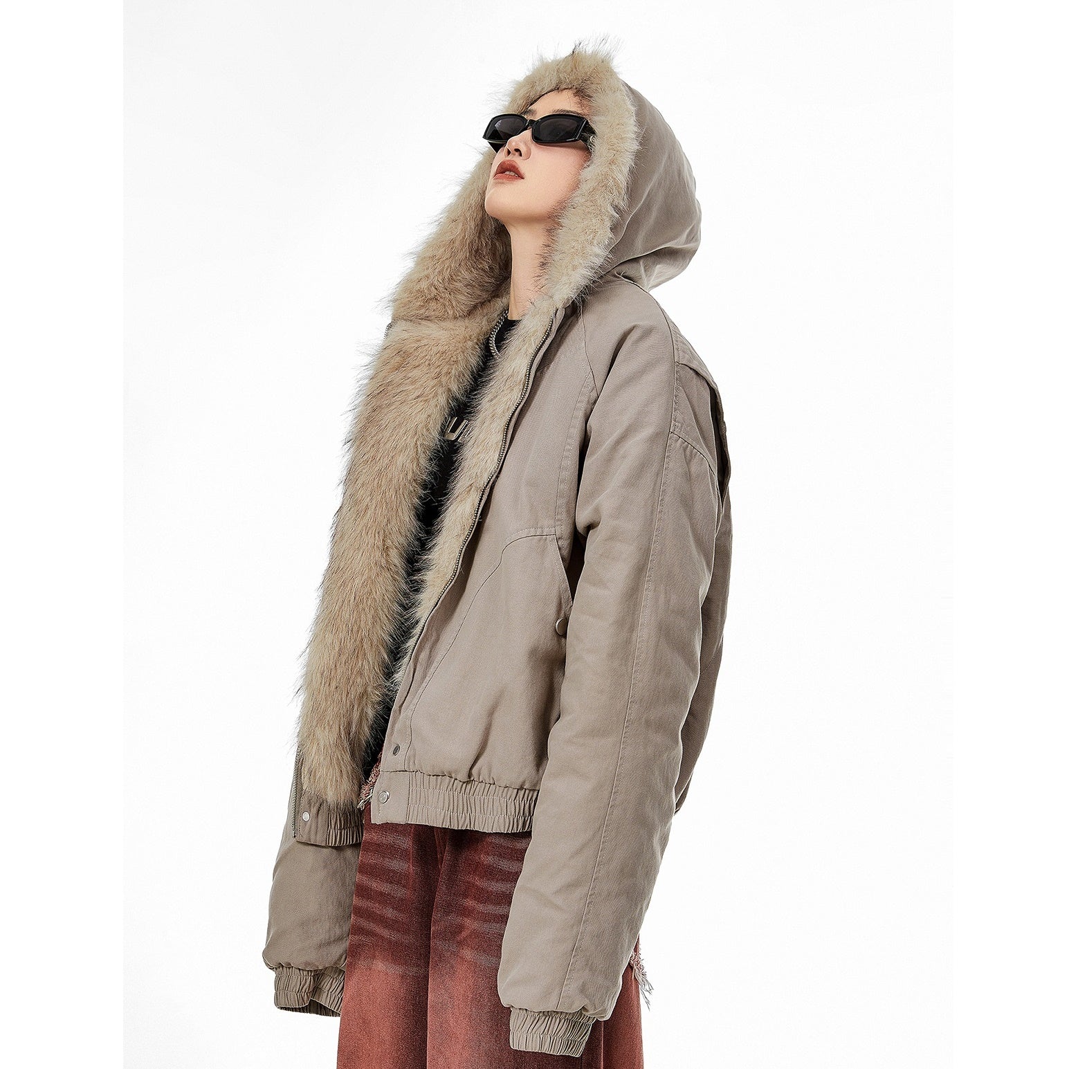 Fur Stitch Loose Hooded Quilting Jacket MW9668