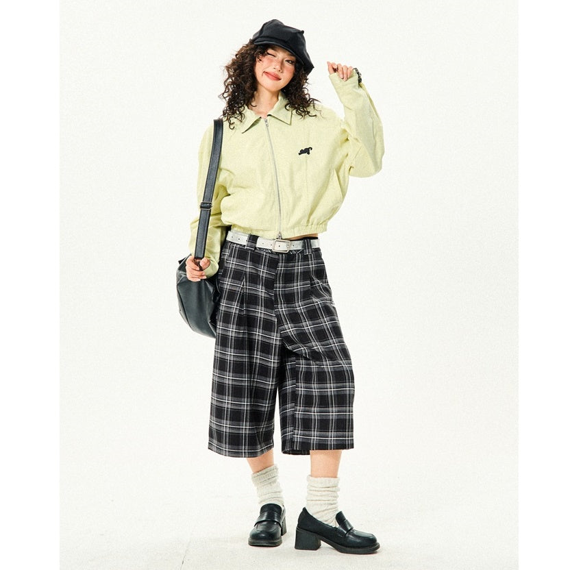 Retro Contrast Plaid Casual Cropped Pants YS7001