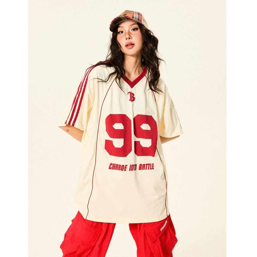 V-Neck Soccer Uniform Style Casual T-Shirt YS7002