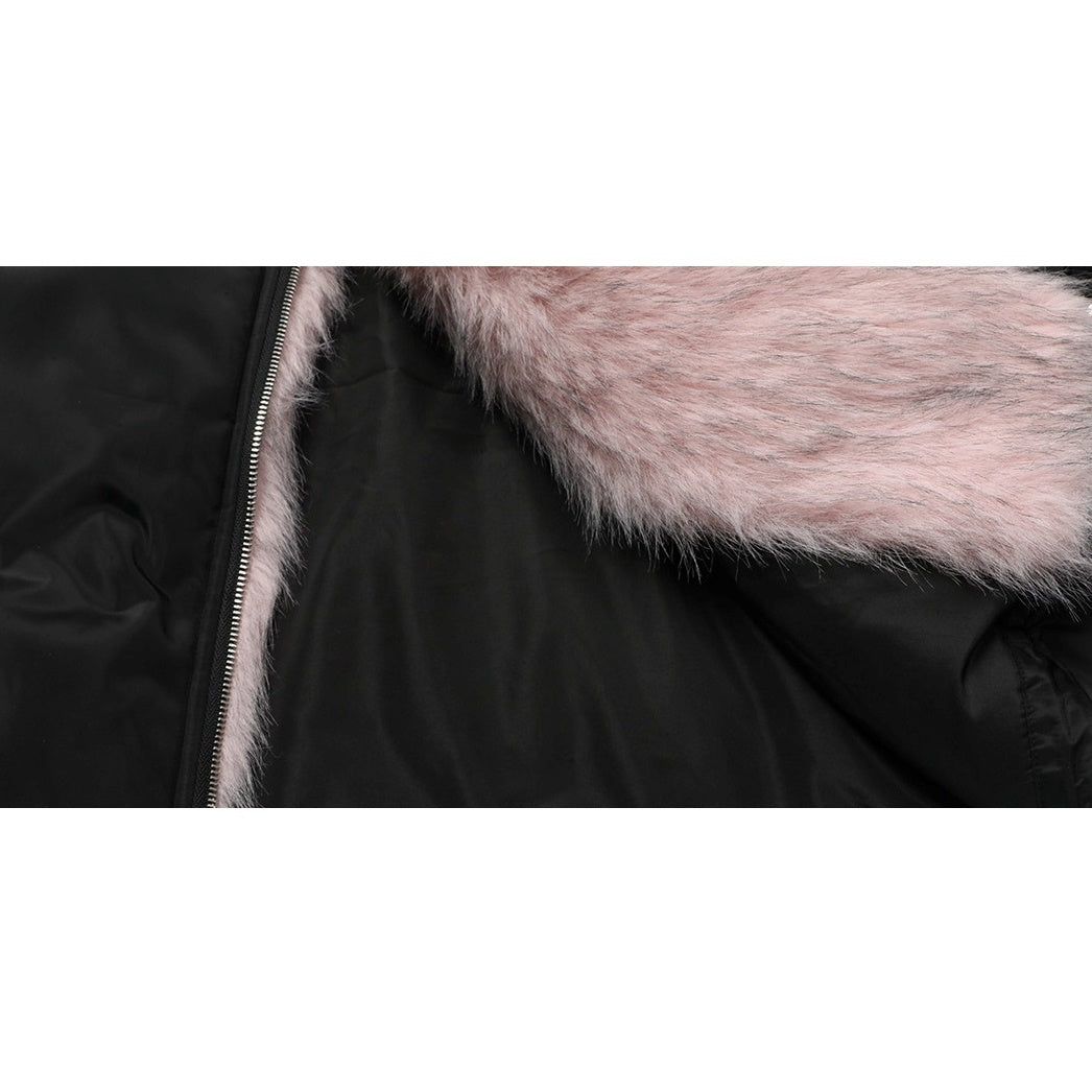 Contrast Fur Collar Zipper Casual Jacket EZ208