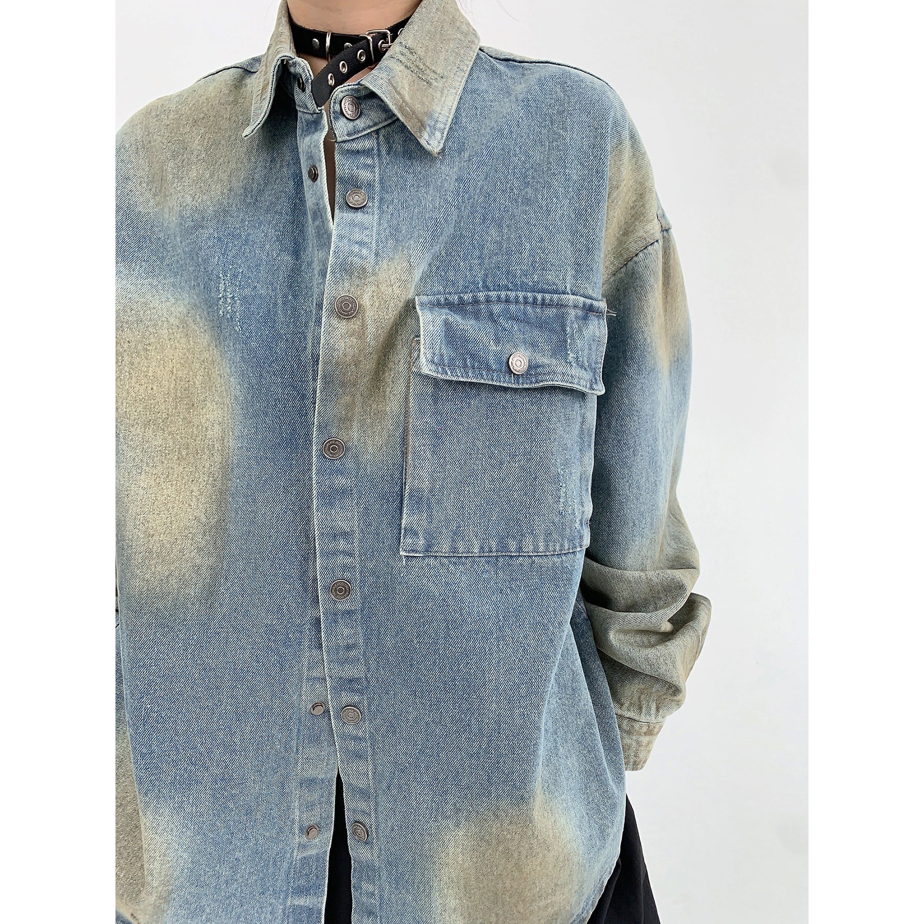 Heavy Distressed Loose Denim Shirt MW9445