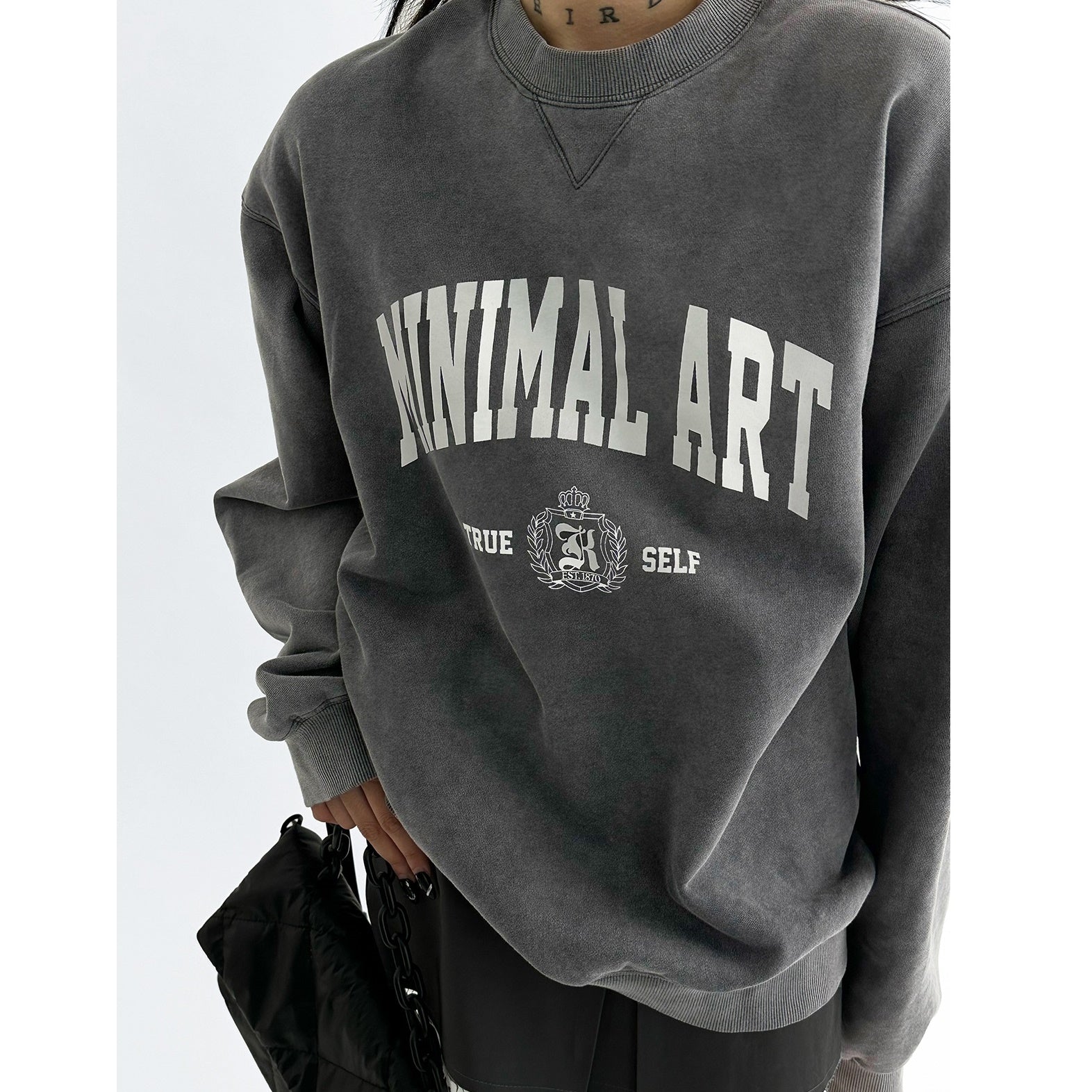 Vintage Wash Distressed Crew Neck Sweat AC7064