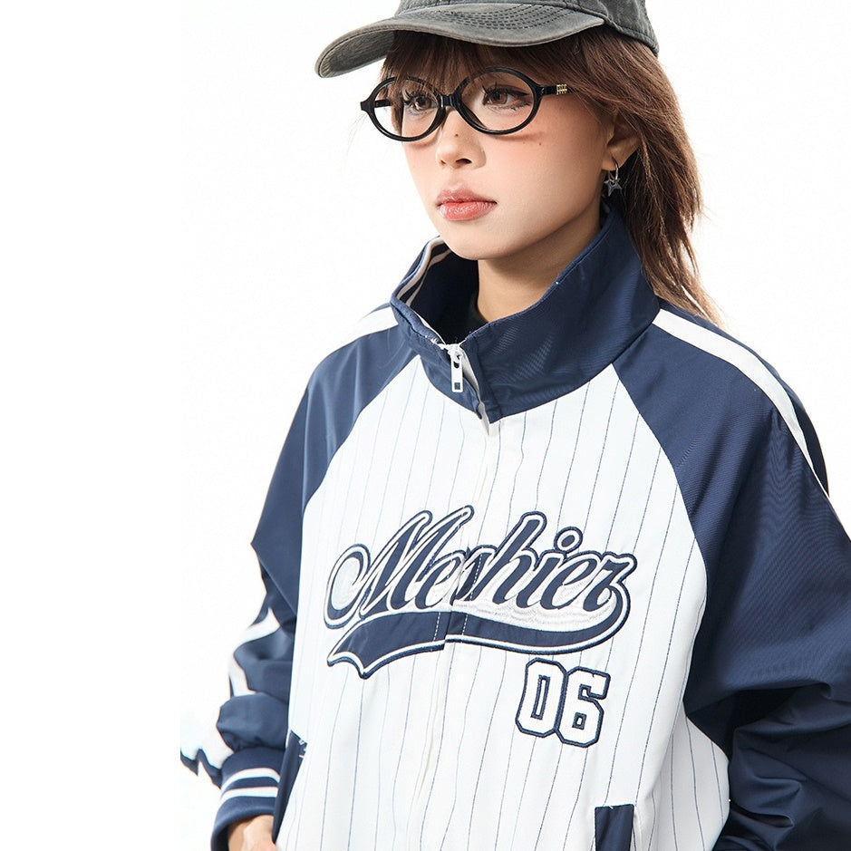 Baseball Style Color-block Stand Collar Jacket MW9799