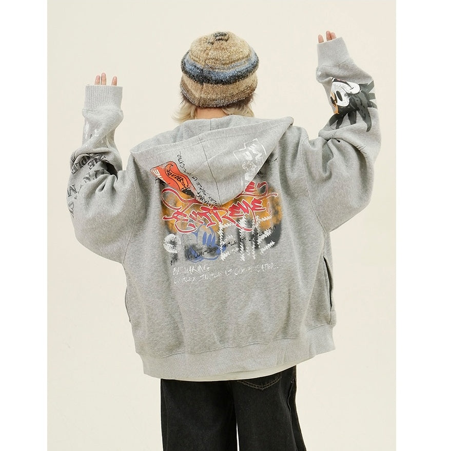 Paint Style Graffiti Sweat Hooded Jacket MW9944