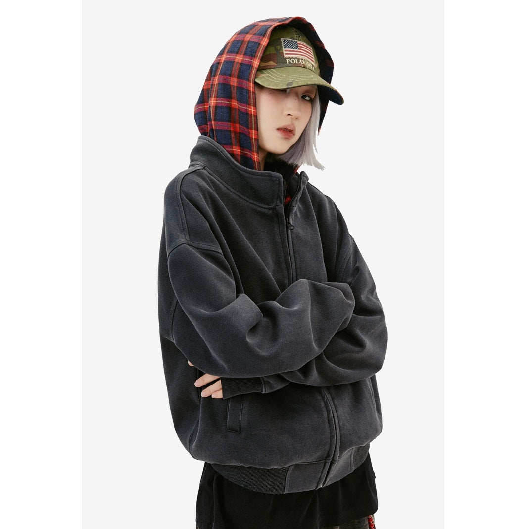 Plaid Hooded Stitched ZIP-Up Jacket MW9329