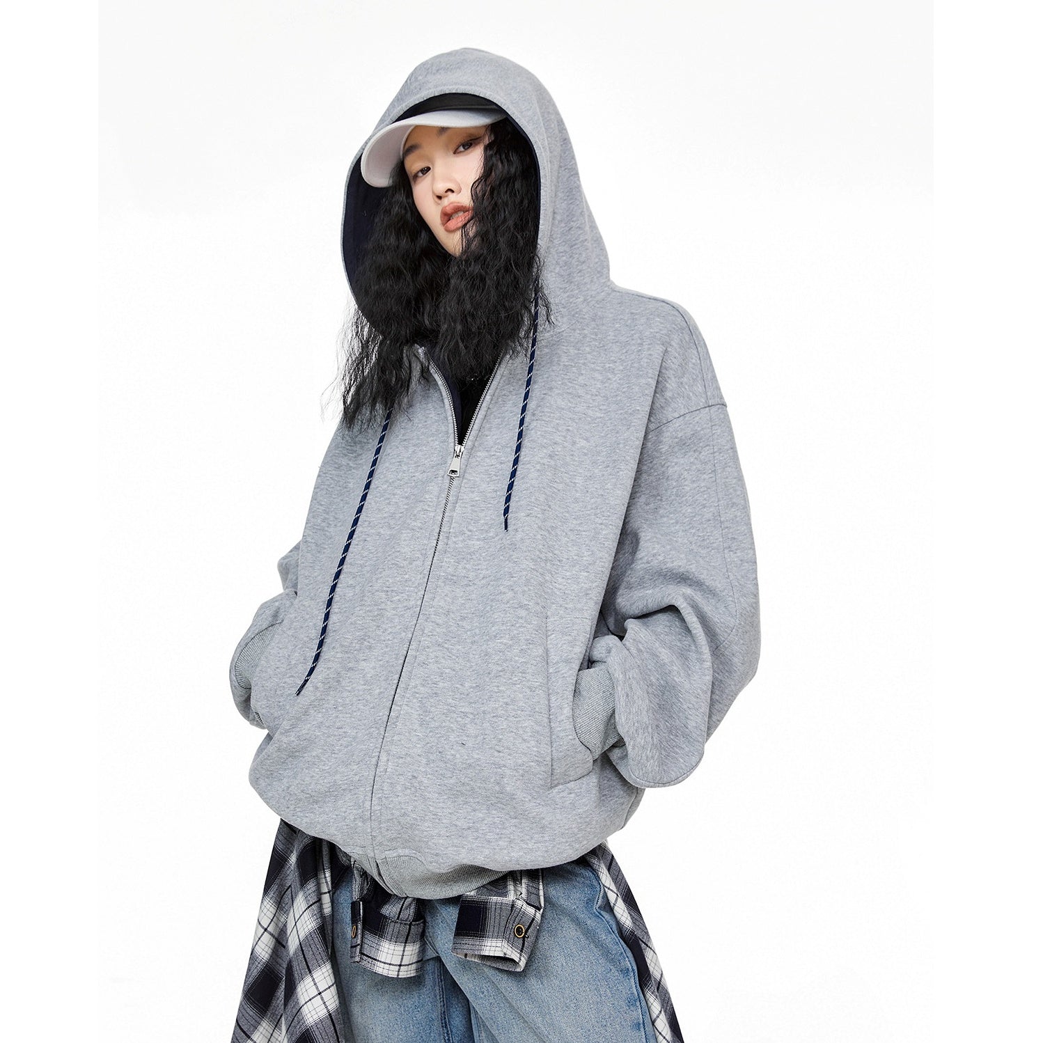 Contrast Color Hooded Sweat Jacket IC9008