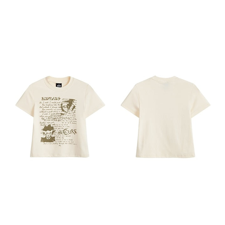 Vintage Letters Print Slim Crop T-Shirt MW9222