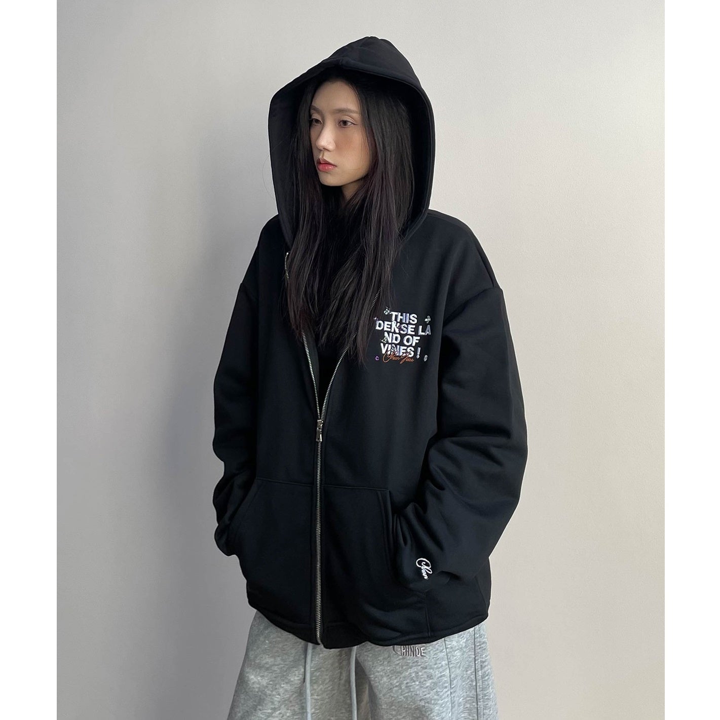 Leather Letter Embroidery Hooded Sweat Parka MW9740