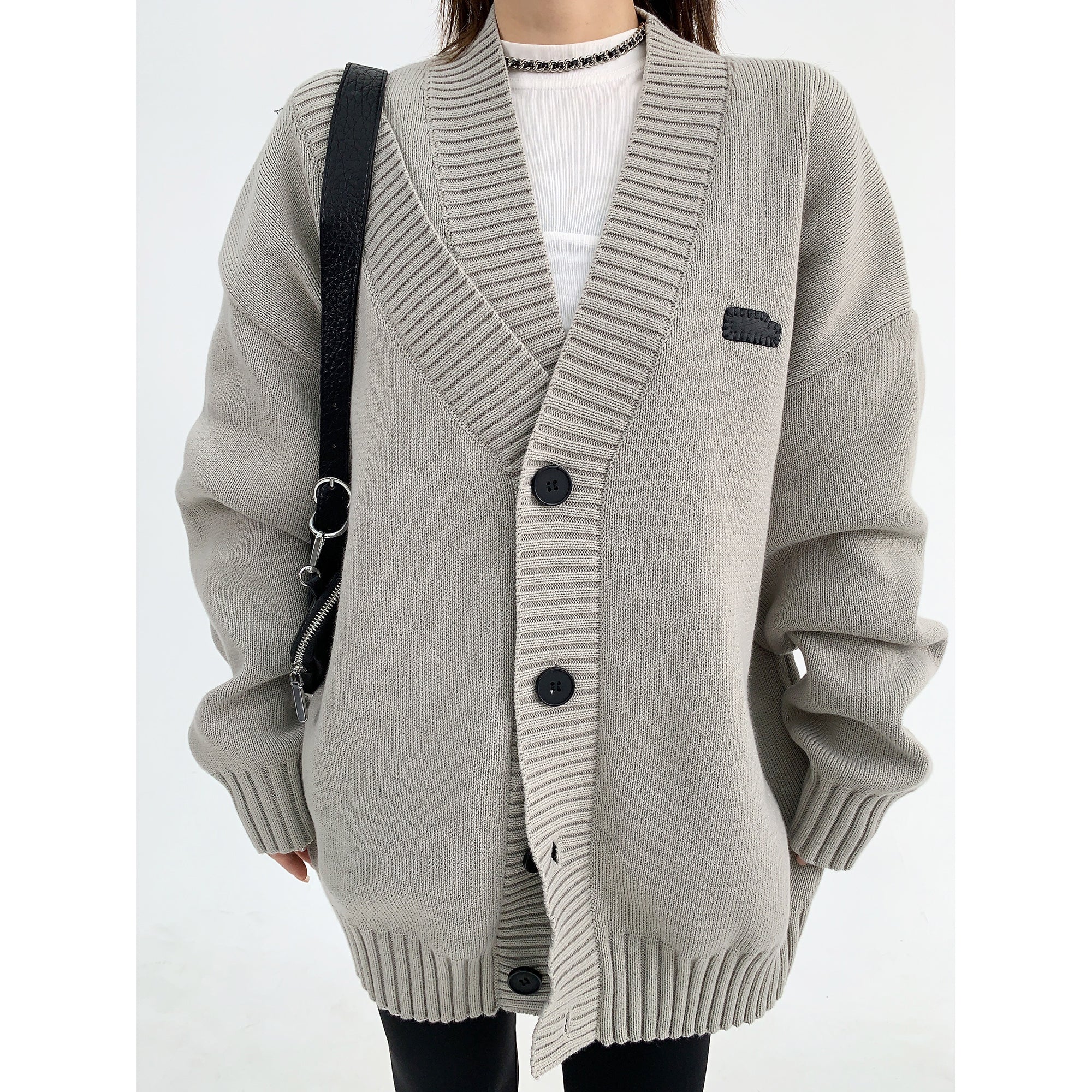 loose double collar knitted cardigan MW9014