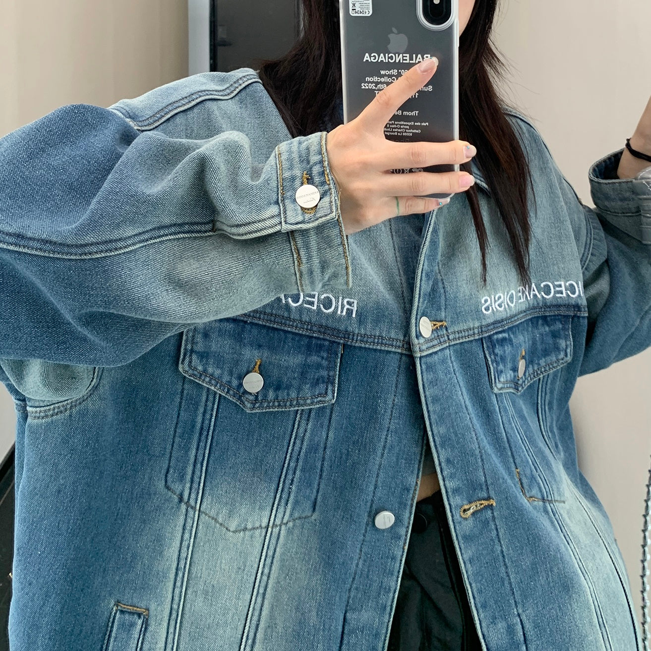 Embroidered Wash Loose Denim Jacket MW9513