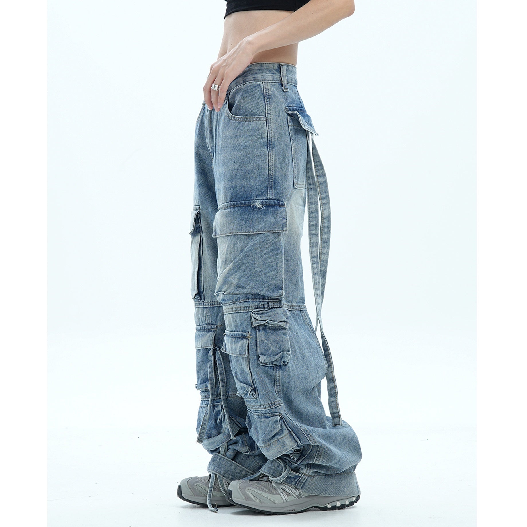 Long Strap Wash Straight Cargo Jeans MW9679