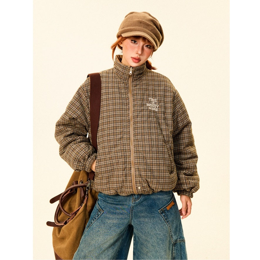 Reversible Plaid Zipper Padded Jacket MW9702