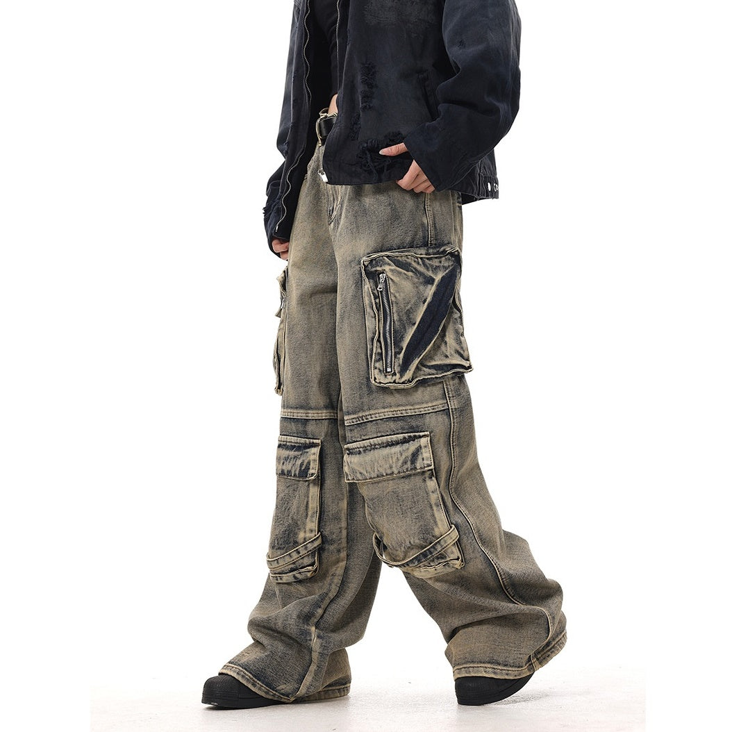 Washed Distressed Street Design Cargo Jeans MW9492