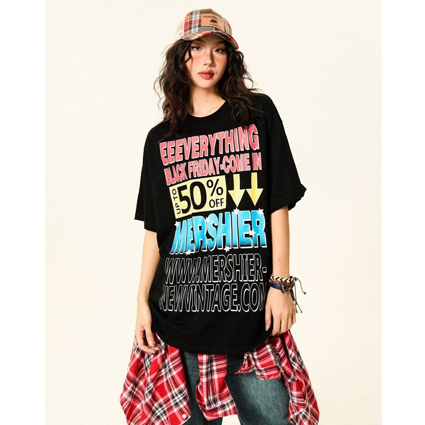 Colorful Letter Loose Pop T-Shirt YS7013