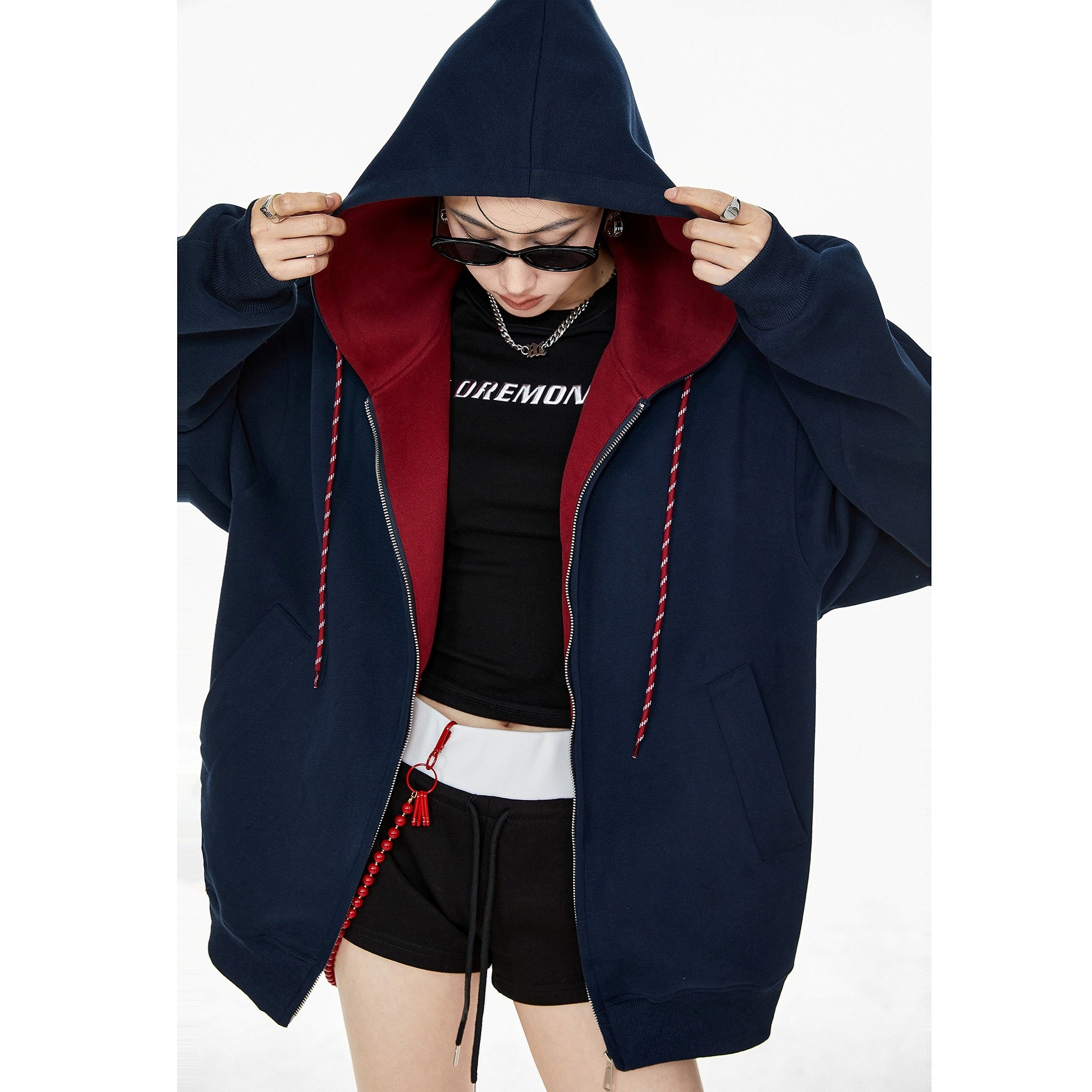 Contrast Color Hooded Sweat Jacket IC9008