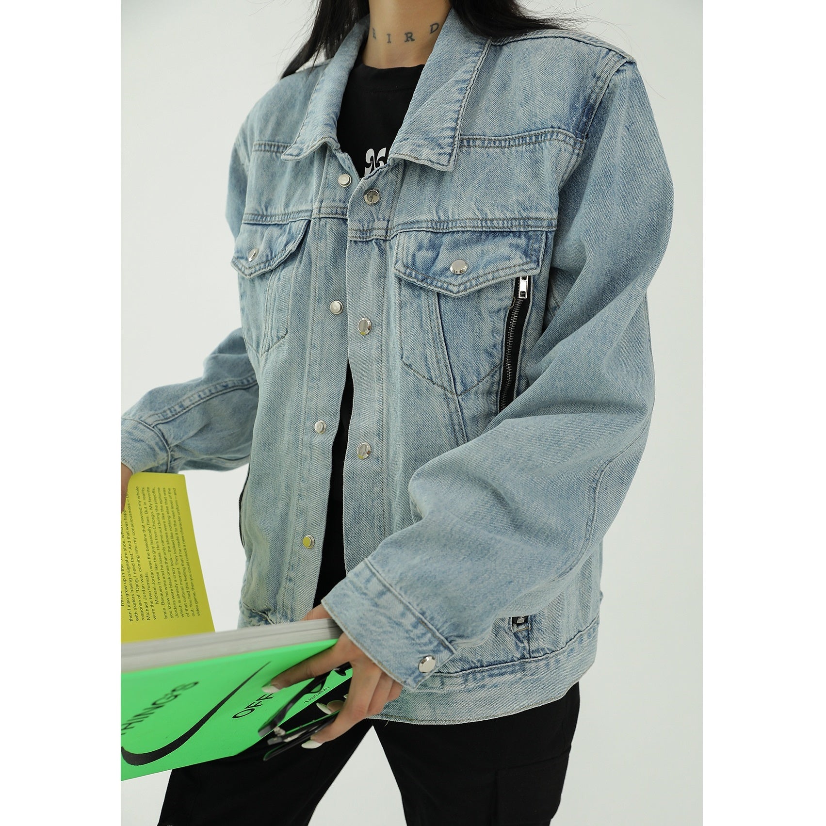 Zip Design Light Color Denim Jacket AC7069