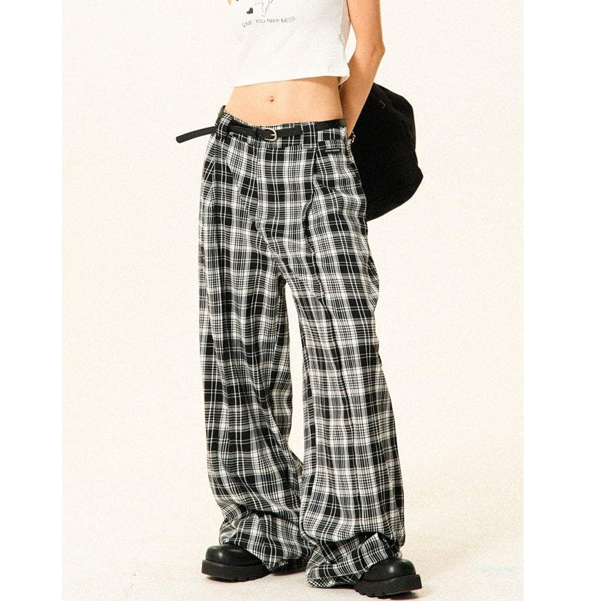 Monotone Plaid Low-waisted Wide-leg Pants YS7009