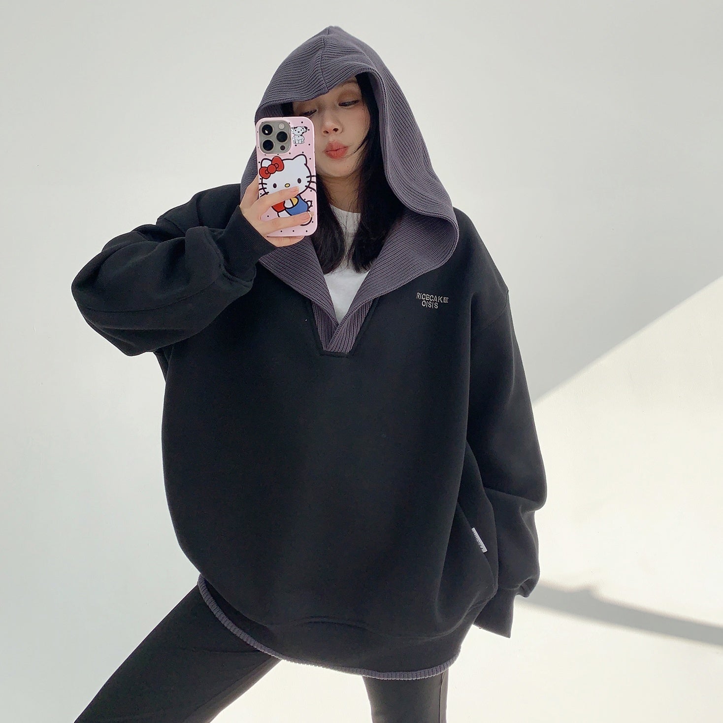 Knit Hooded Stitching Sweat Pullover MW9842