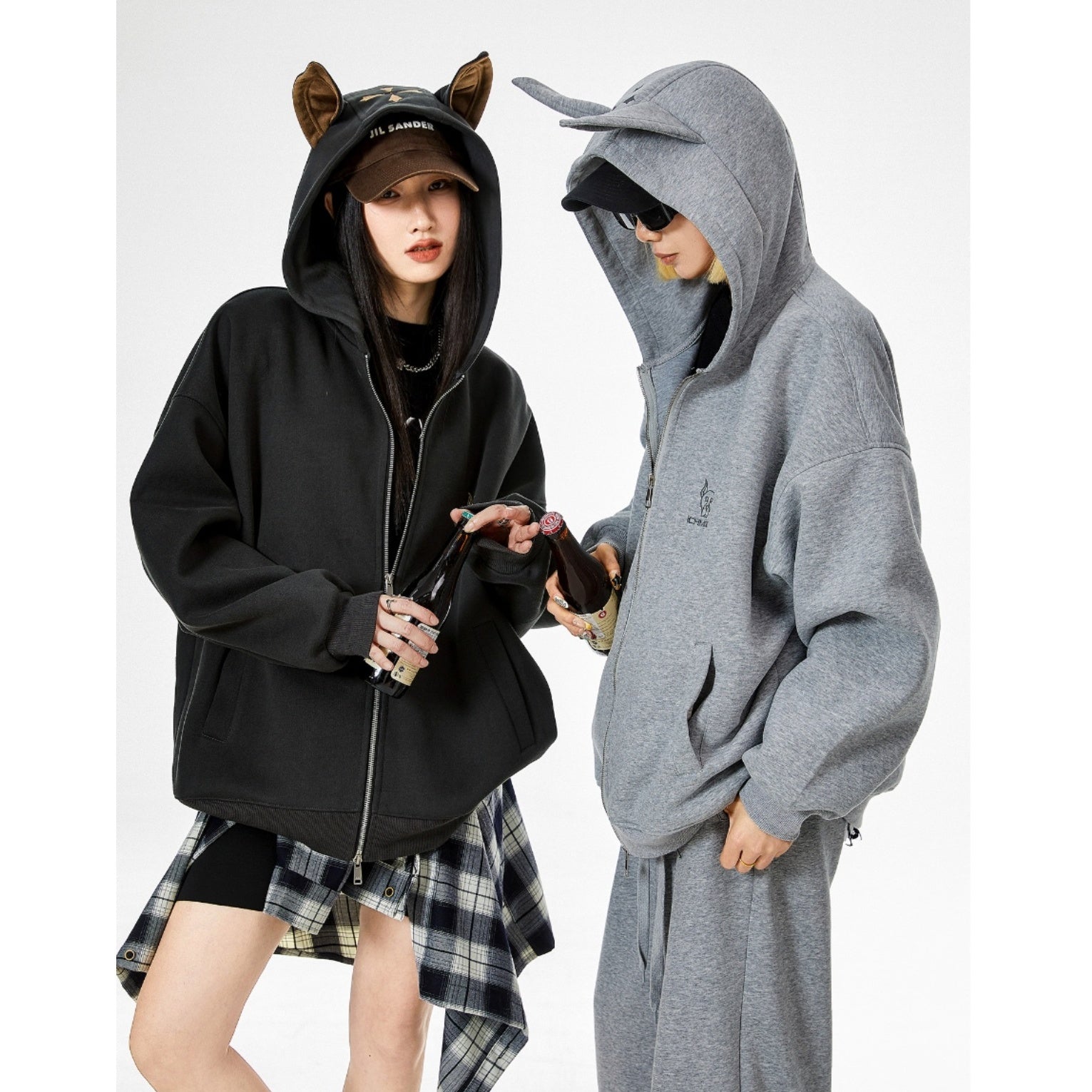 Doberman Ear Hooded ZIP-Up Sweat IC9004