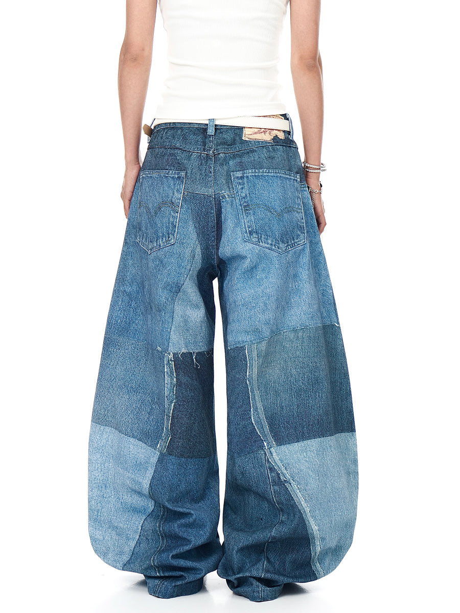 [OPEN YY] PATCHWORK EFFECT LOOSE BOOTCUT★新作・25SS★韓国★ OPEN YY] PATCHWORK EFFECT LOOSE BOOTCUT