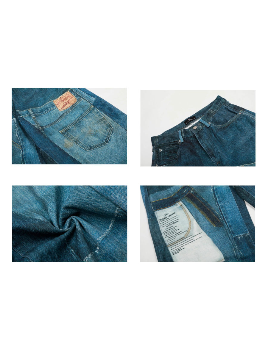 Patchwork Style Wide-leg Jeans KK2028