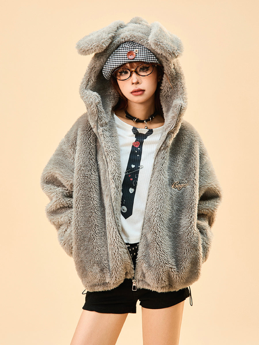 Cute Bunny Ears Hooded Fleece Jacket SP7002