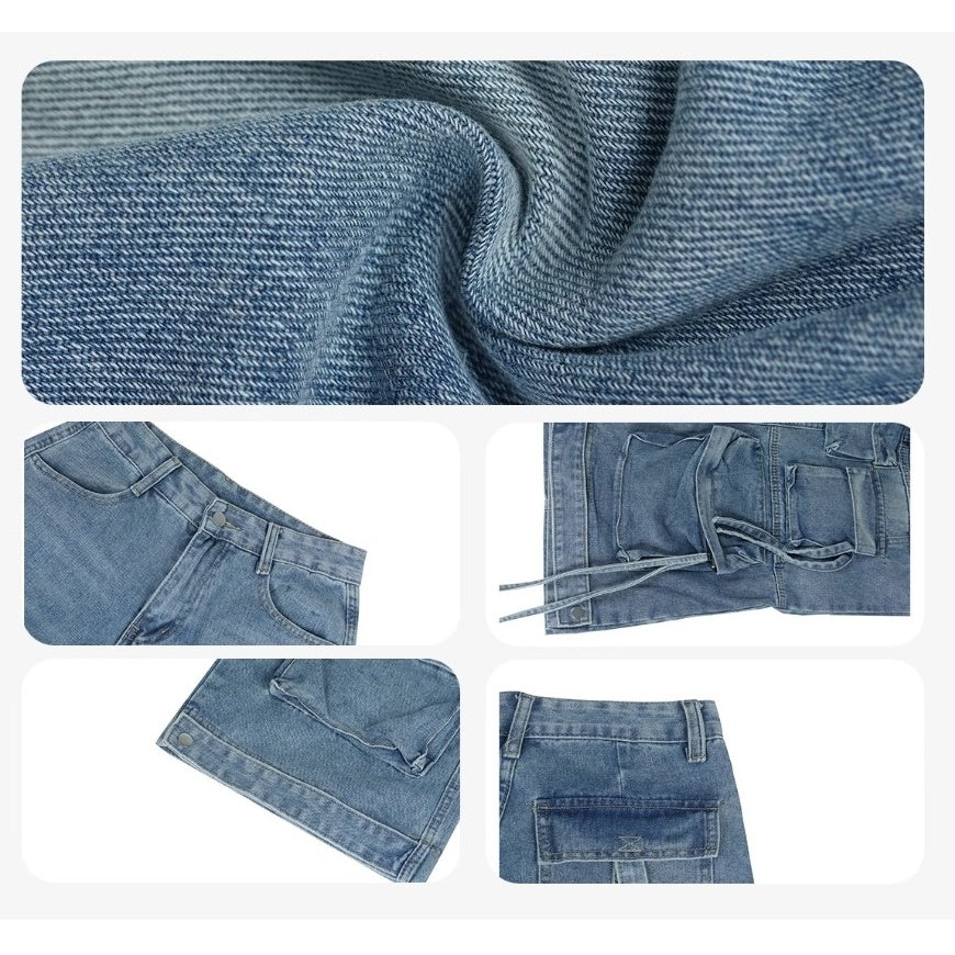 Long Strap Wash Straight Cargo Jeans MW9679