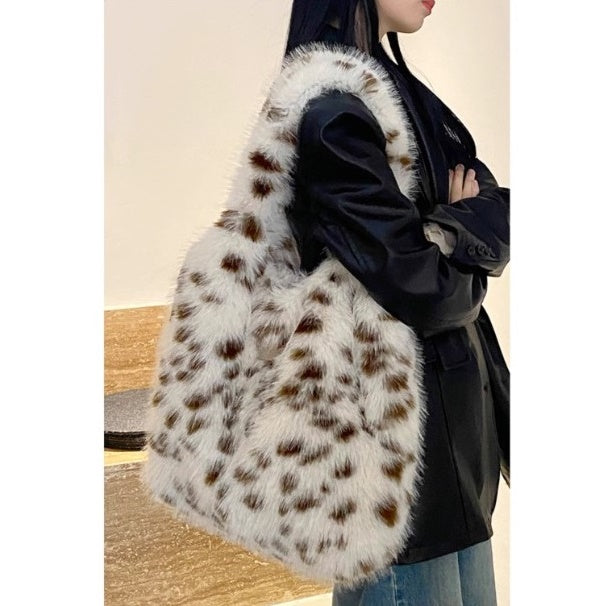 Leopard Plush Furry Tote Bag BA030