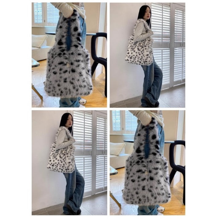 Leopard Plush Furry Tote Bag BA030