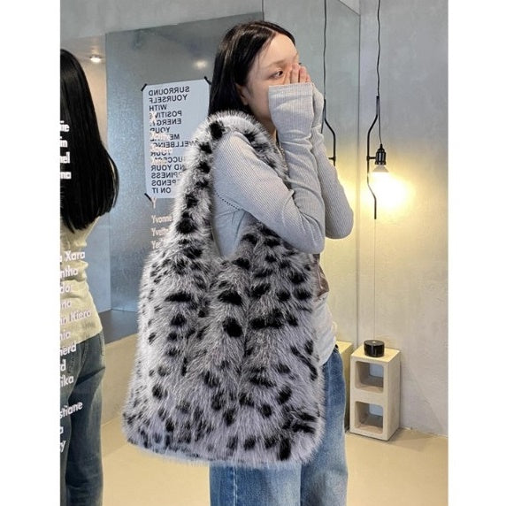 Leopard Plush Furry Tote Bag BA030