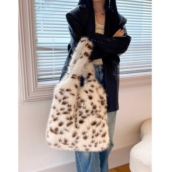 Leopard Plush Furry Tote Bag BA030