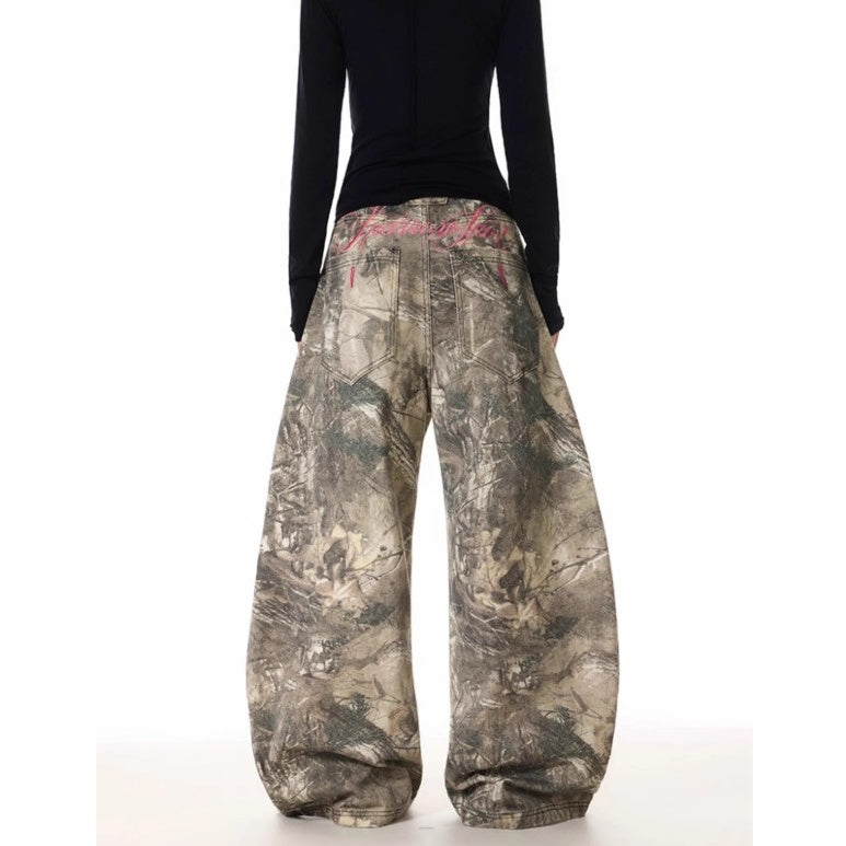 Camouflage Letter Embroidery Wide Pants MW10289