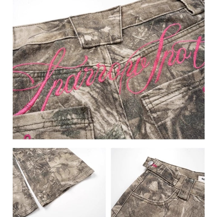 Camouflage Letter Embroidery Wide Pants MW10289