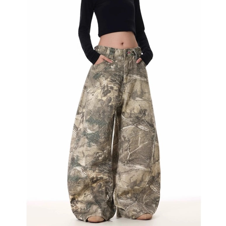 Camouflage Letter Embroidery Wide Pants MW10289