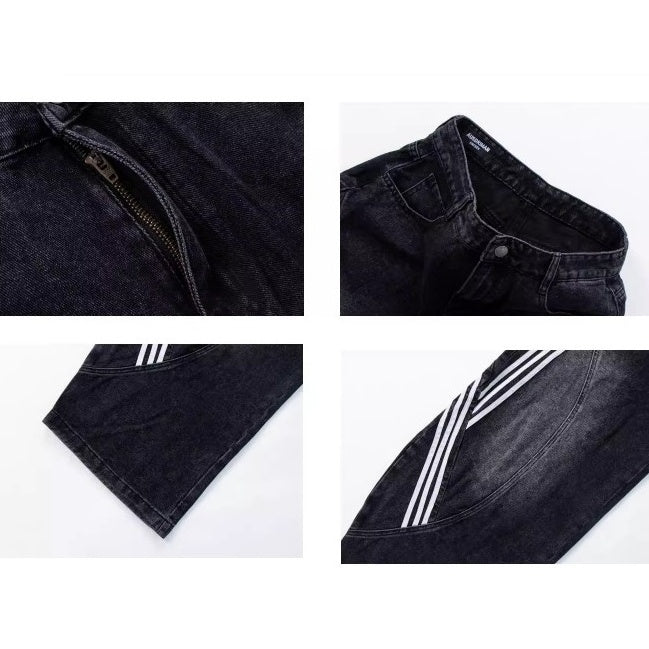 Striped Patchwork Washed Scimitar Jeans BK7031