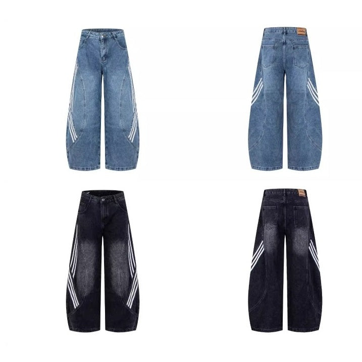 Striped Patchwork Washed Scimitar Jeans BK7031