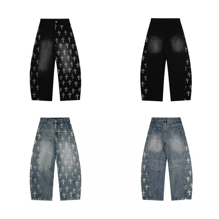 Vintage Cross Print Scimitar Jeans BK7032