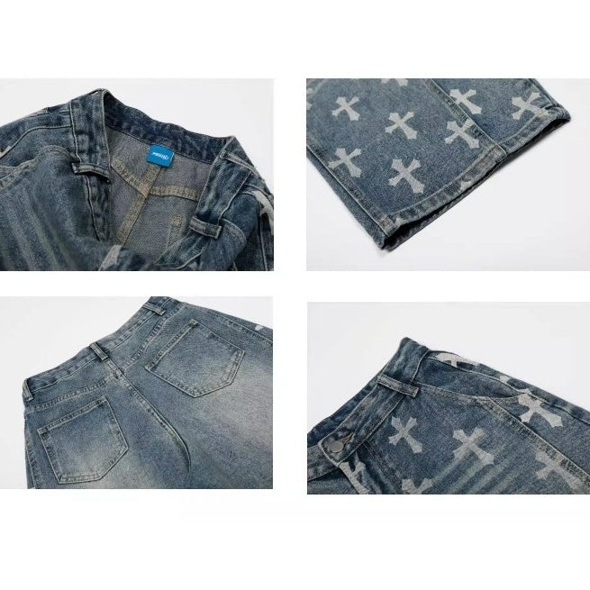 Vintage Cross Print Scimitar Jeans BK7032
