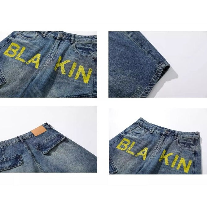 Monogram Print Vintage Scimitar Cargo Jeans BK7034