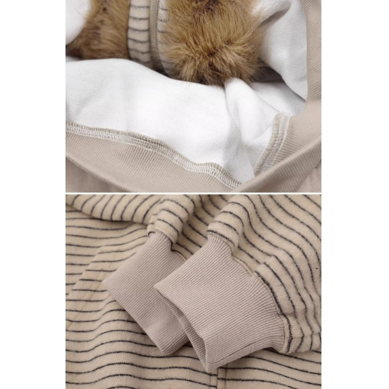 Fur Collar Rabbit Ear Border Zip Hooded Parka MW10293