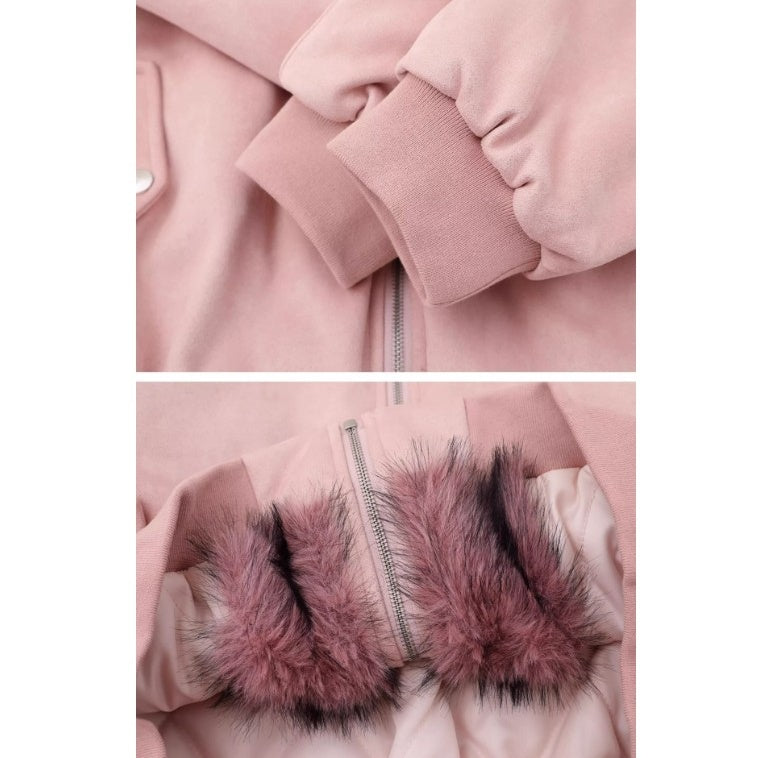 Letter Embroidery Carving Fur Collar Hooded Jacket MW10294