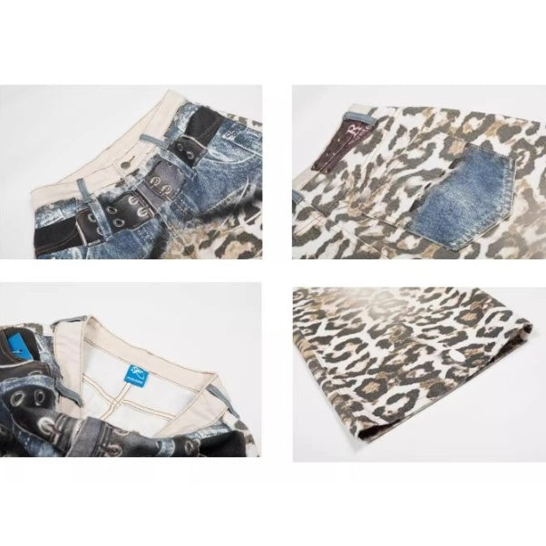 3D Belt Leopard Print Scimitar Jeans BK7038